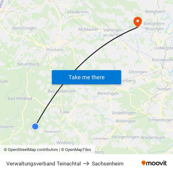 Verwaltungsverband Teinachtal to Sachsenheim map