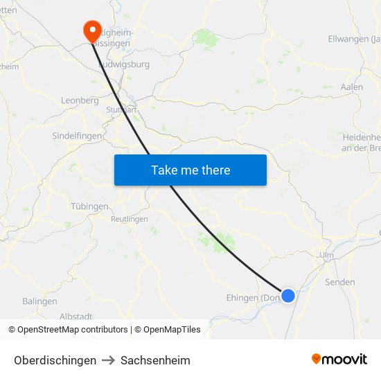 Oberdischingen to Sachsenheim map