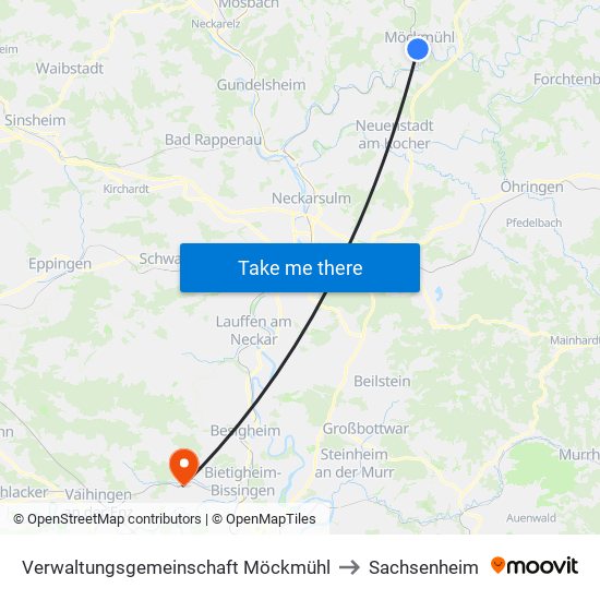 Verwaltungsgemeinschaft Möckmühl to Sachsenheim map