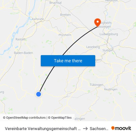 Vereinbarte Verwaltungsgemeinschaft Freudenstadt to Sachsenheim map