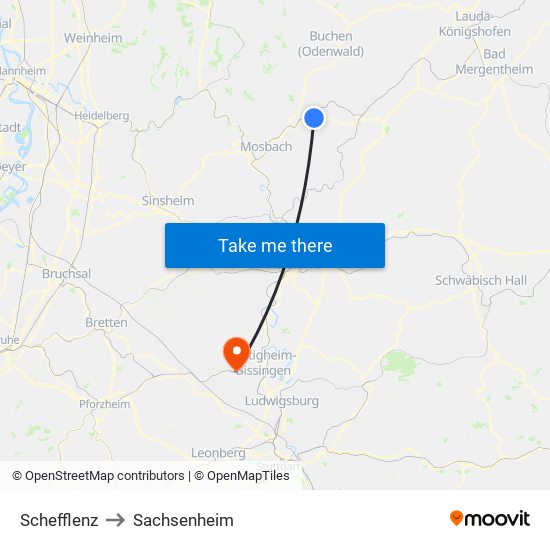 Schefflenz to Sachsenheim map