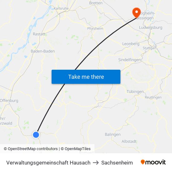Verwaltungsgemeinschaft Hausach to Sachsenheim map