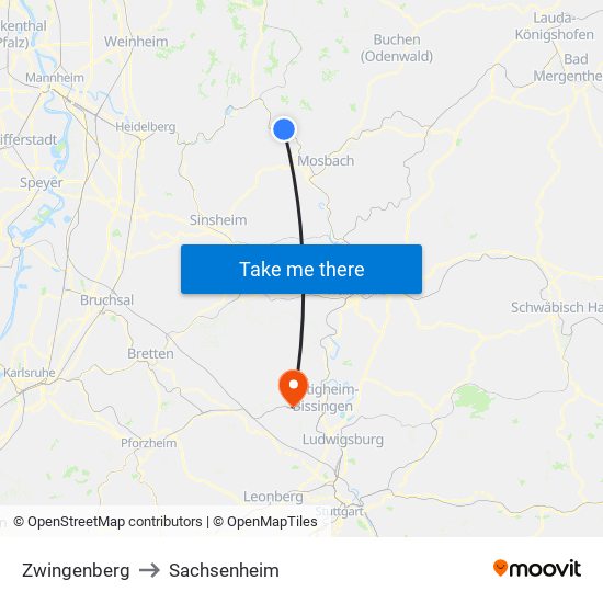 Zwingenberg to Sachsenheim map