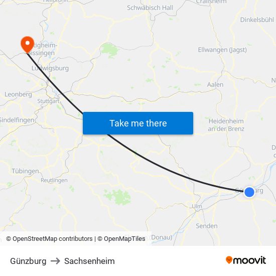Günzburg to Sachsenheim map