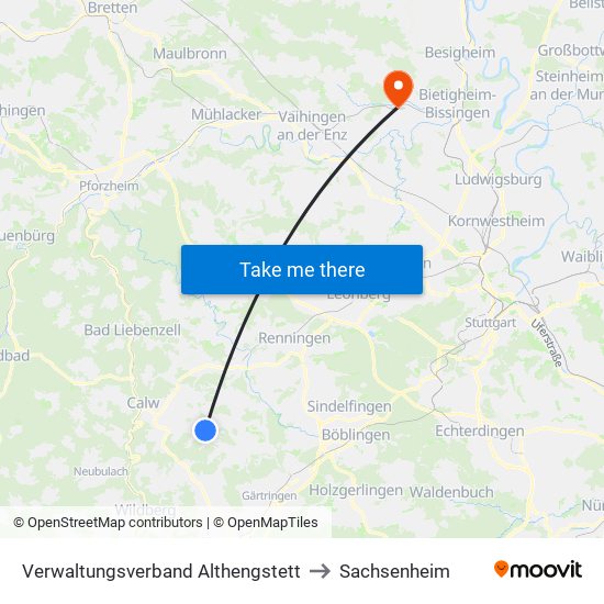 Verwaltungsverband Althengstett to Sachsenheim map