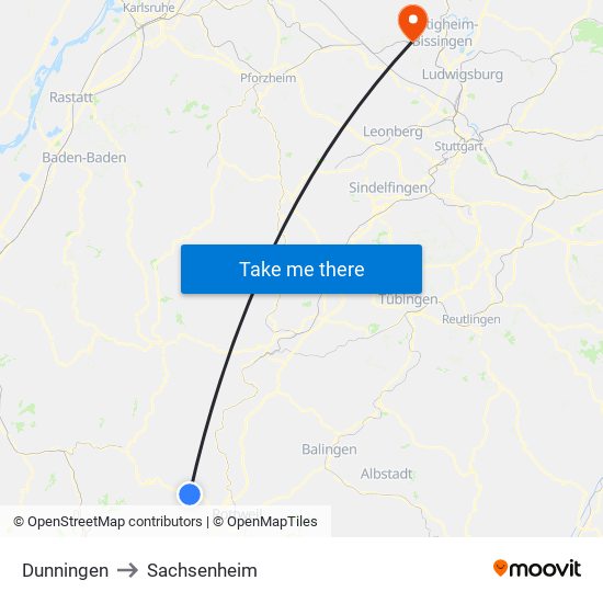 Dunningen to Sachsenheim map