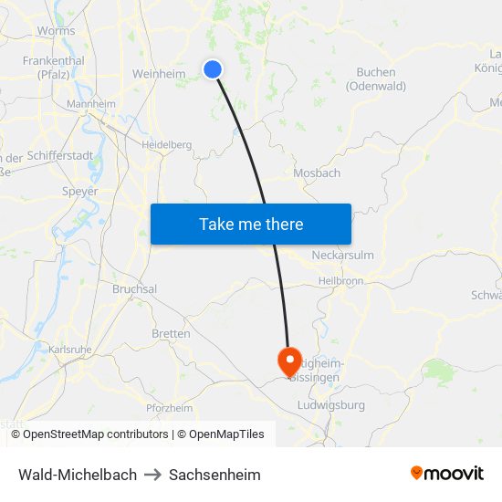 Wald-Michelbach to Sachsenheim map