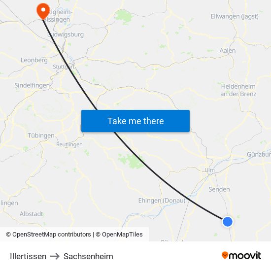 Illertissen to Sachsenheim map