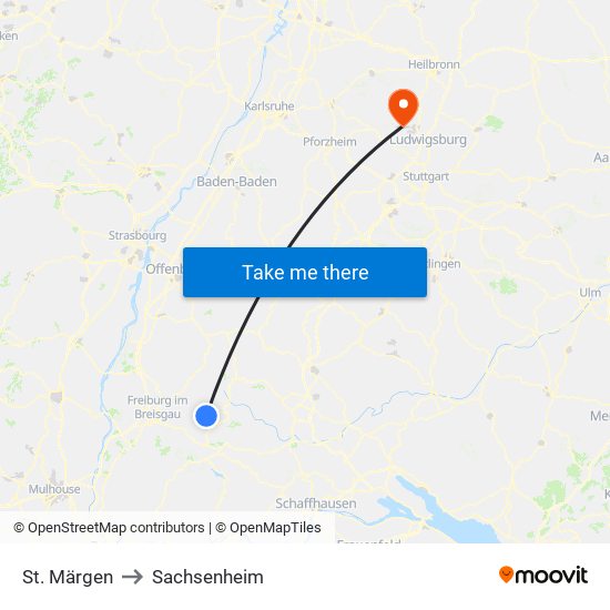 St. Märgen to Sachsenheim map