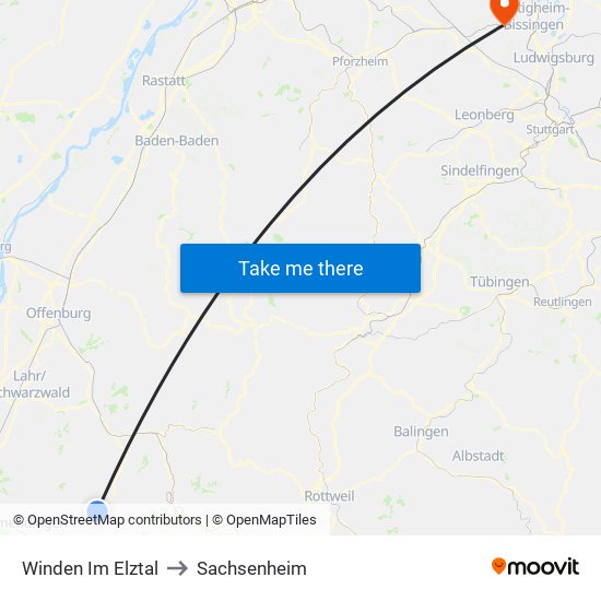 Winden Im Elztal to Sachsenheim map