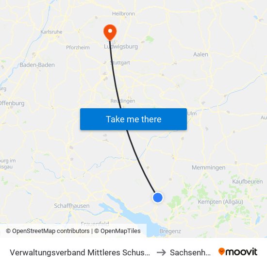 Verwaltungsverband Mittleres Schussental to Sachsenheim map