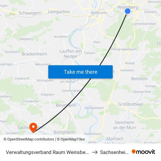 Verwaltungsverband Raum Weinsberg to Sachsenheim map