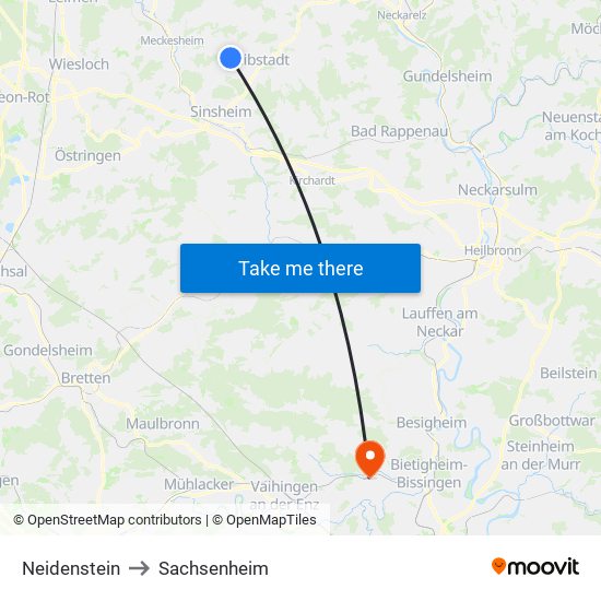 Neidenstein to Sachsenheim map
