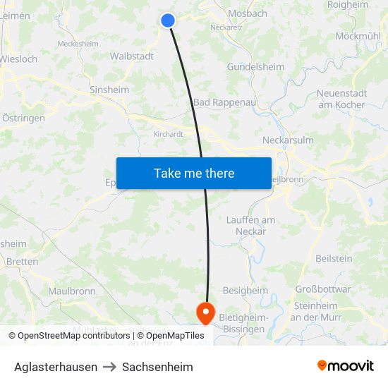 Aglasterhausen to Sachsenheim map