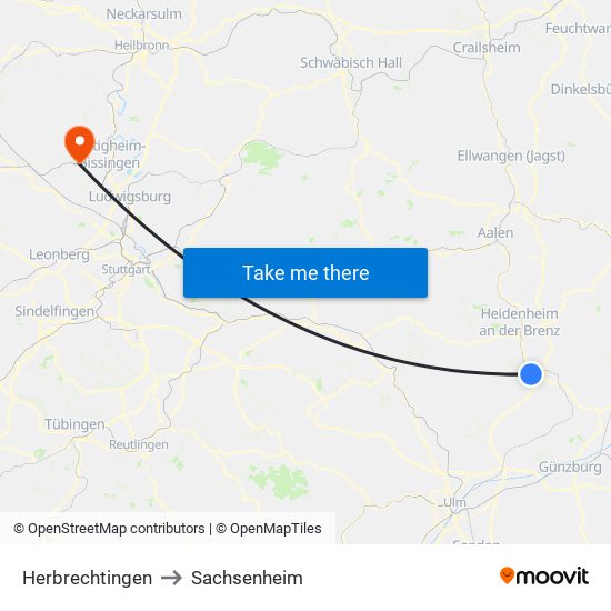 Herbrechtingen to Sachsenheim map