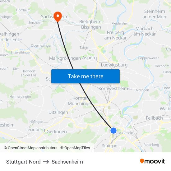 Stuttgart-Nord to Sachsenheim map