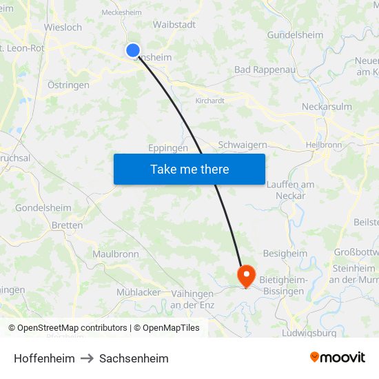 Hoffenheim to Sachsenheim map
