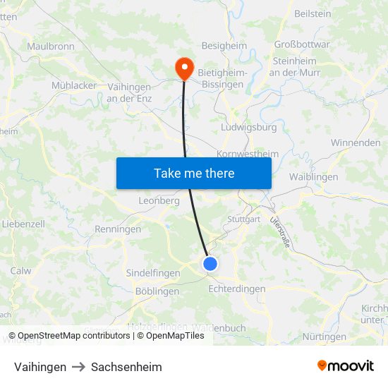 Vaihingen to Sachsenheim map