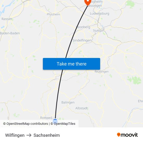 Wilflingen to Sachsenheim map