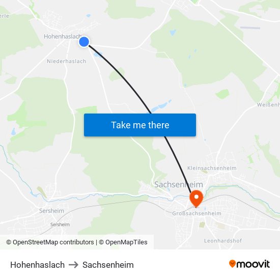 Hohenhaslach to Sachsenheim map