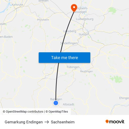 Gemarkung Endingen to Sachsenheim map