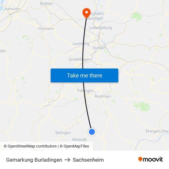 Gemarkung Burladingen to Sachsenheim map