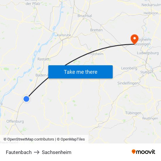 Fautenbach to Sachsenheim map