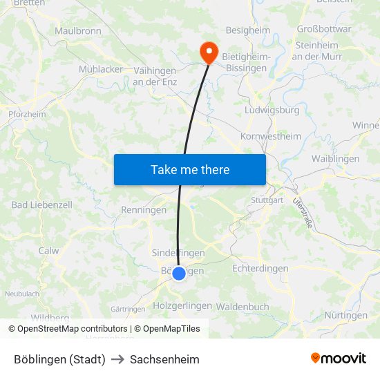 Böblingen (Stadt) to Sachsenheim map