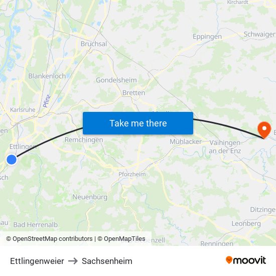 Ettlingenweier to Sachsenheim map