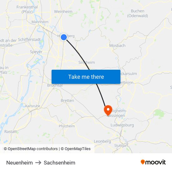 Neuenheim to Sachsenheim map