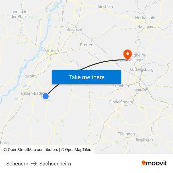 Scheuern to Sachsenheim map