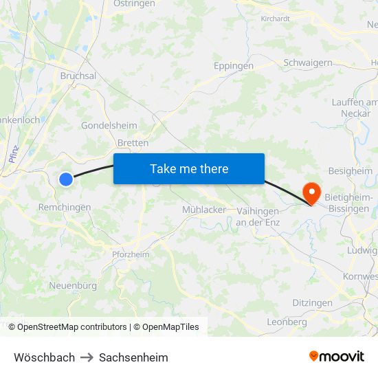 Wöschbach to Sachsenheim map