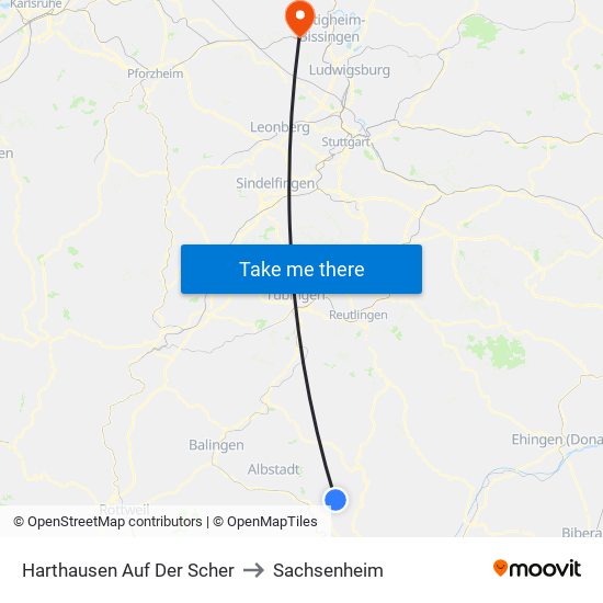 Harthausen Auf Der Scher to Sachsenheim map