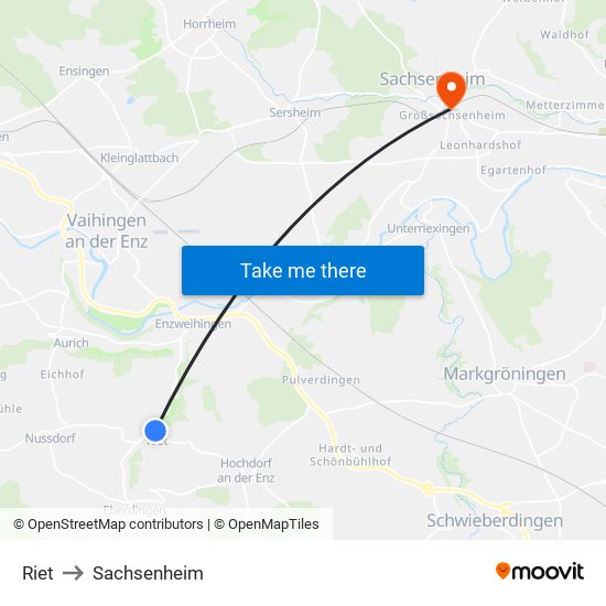 Riet to Sachsenheim map