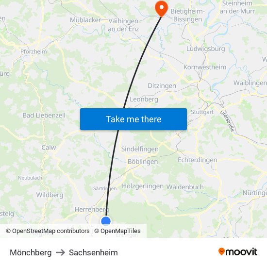 Mönchberg to Sachsenheim map