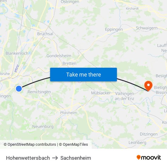 Hohenwettersbach to Sachsenheim map