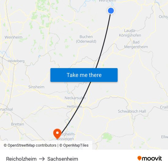 Reicholzheim to Sachsenheim map