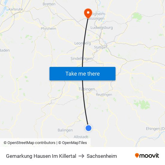 Gemarkung Hausen Im Killertal to Sachsenheim map