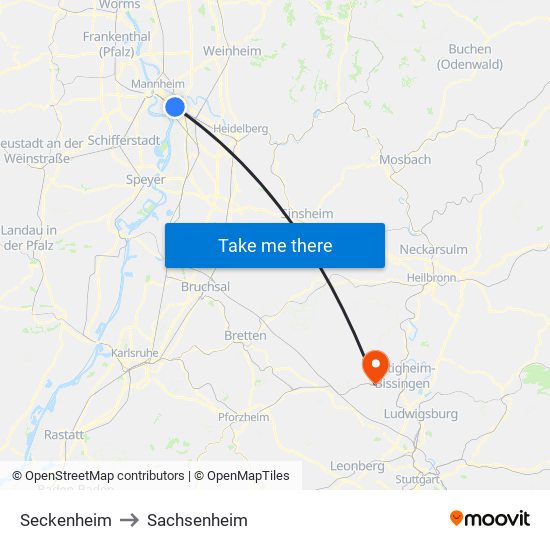 Seckenheim to Sachsenheim map