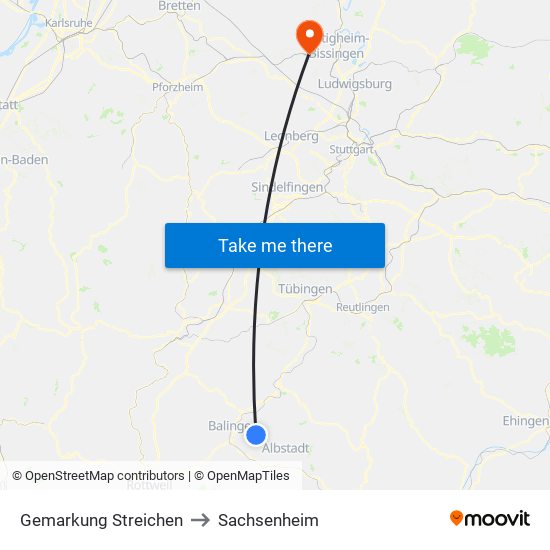 Gemarkung Streichen to Sachsenheim map