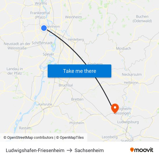 Ludwigshafen-Friesenheim to Sachsenheim map