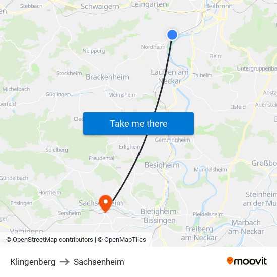 Klingenberg to Sachsenheim map