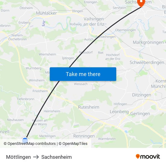 Möttlingen to Sachsenheim map