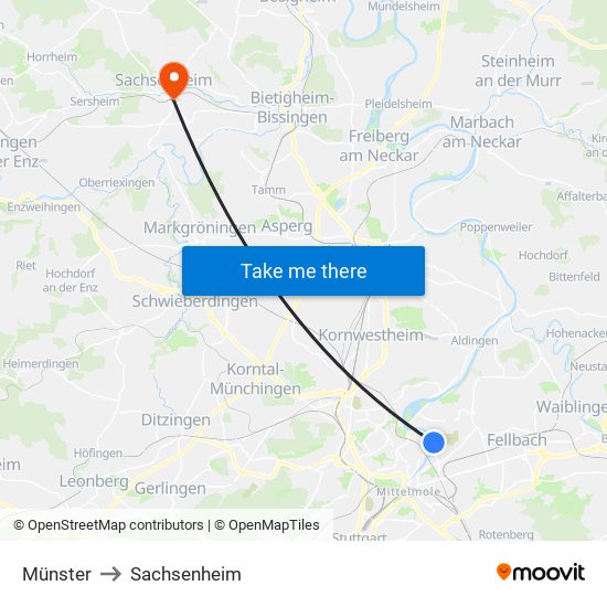 Münster to Sachsenheim map