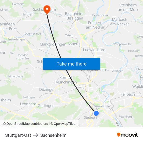 Stuttgart-Ost to Sachsenheim map