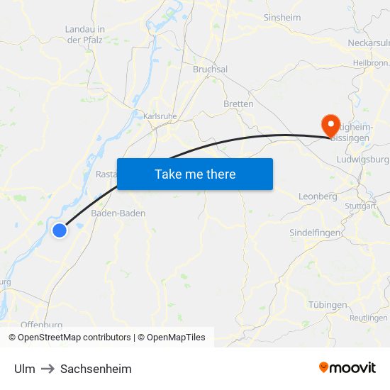Ulm to Sachsenheim map