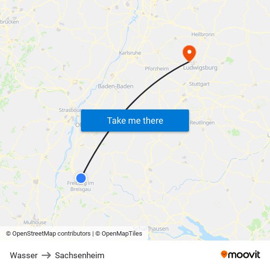 Wasser to Sachsenheim map