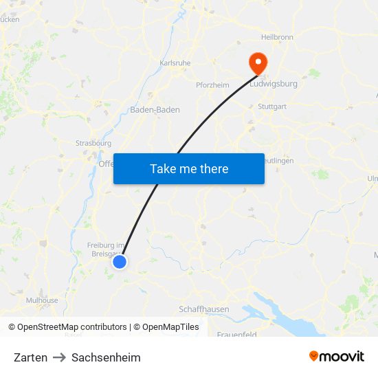 Zarten to Sachsenheim map