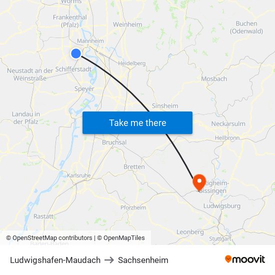 Ludwigshafen-Maudach to Sachsenheim map
