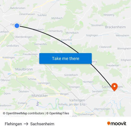 Flehingen to Sachsenheim map